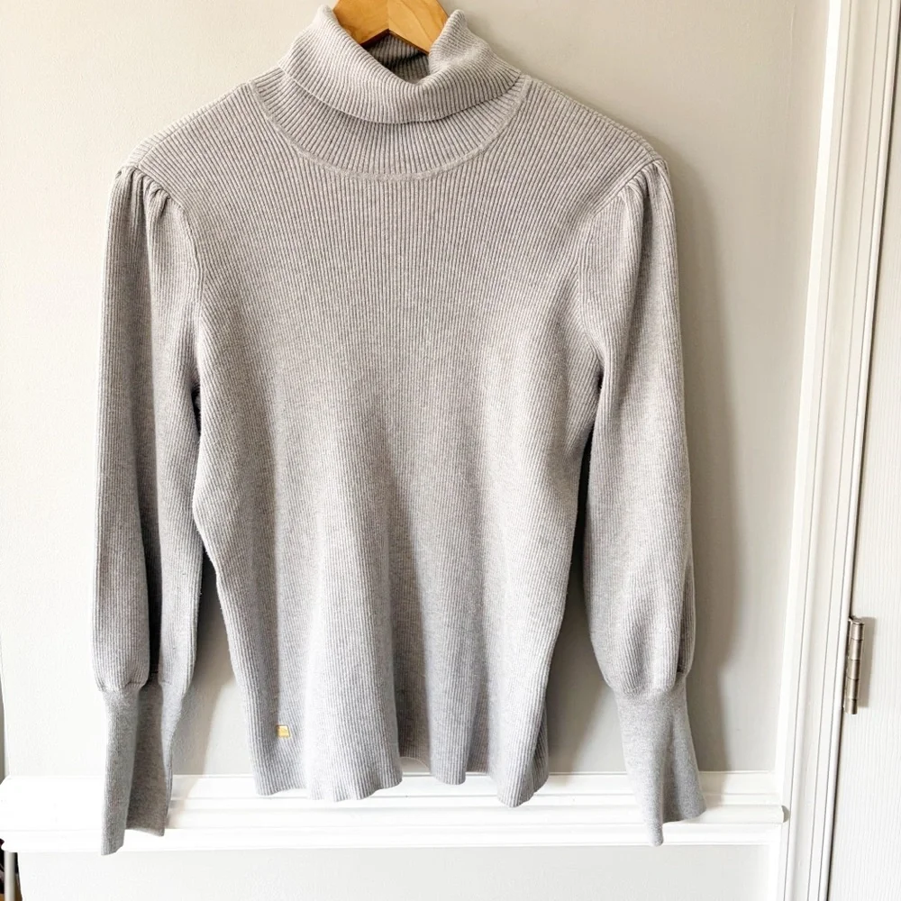 Lauren Ralph Lauren Ribbed Gray Puff Balloon Sleeve Turtleneck Sweater Size 1X - Picture 9 of 9